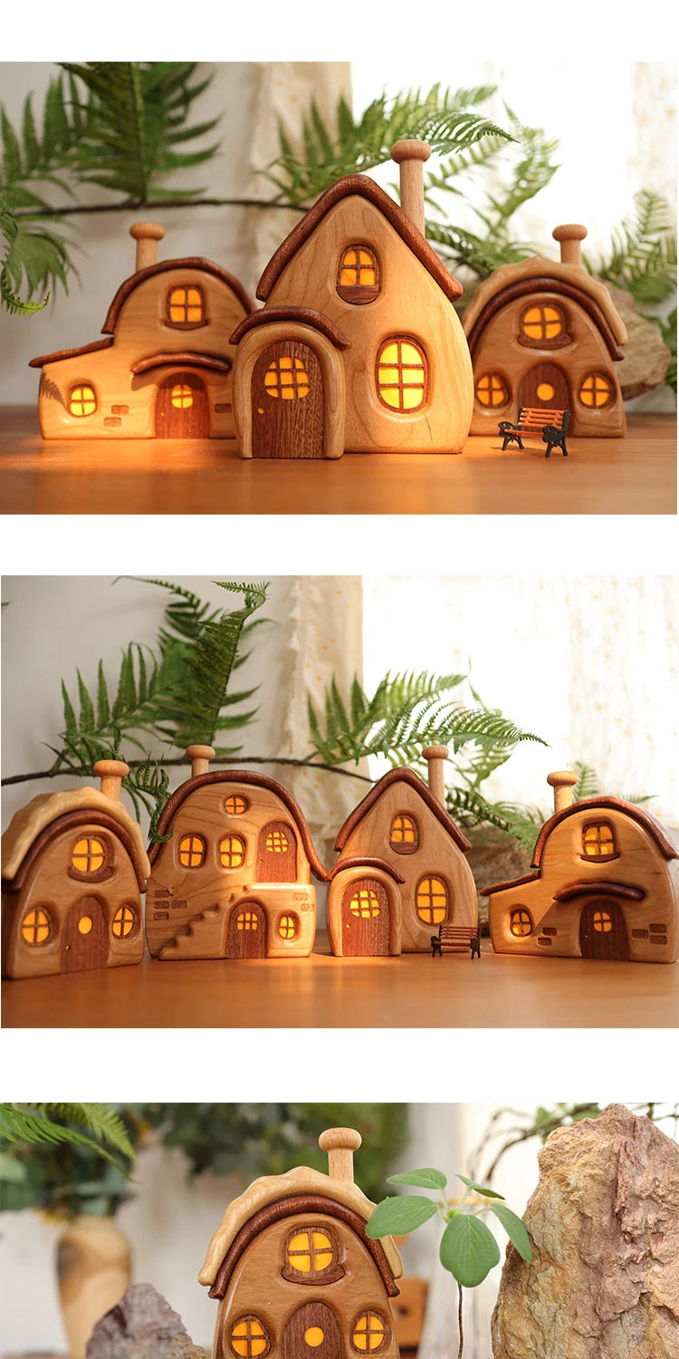 Nordic Style Wooden House Ornaments Miniature Landscape Creative Cute Gifts Home Decor Wooden Building Desktop Decorations
