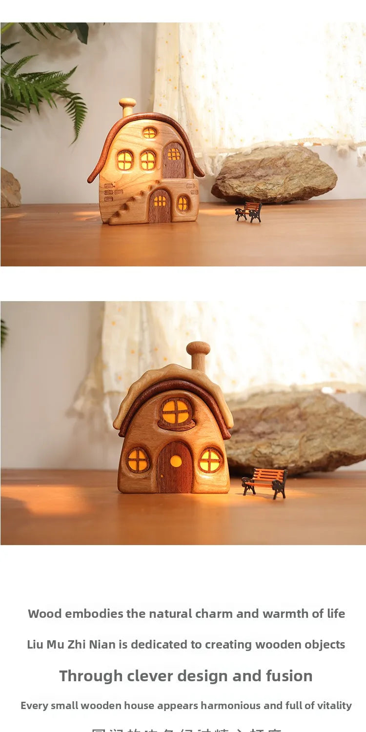 Nordic Style Wooden House Ornaments Miniature Landscape Creative Cute Gifts Home Decor Wooden Building Desktop Decorations