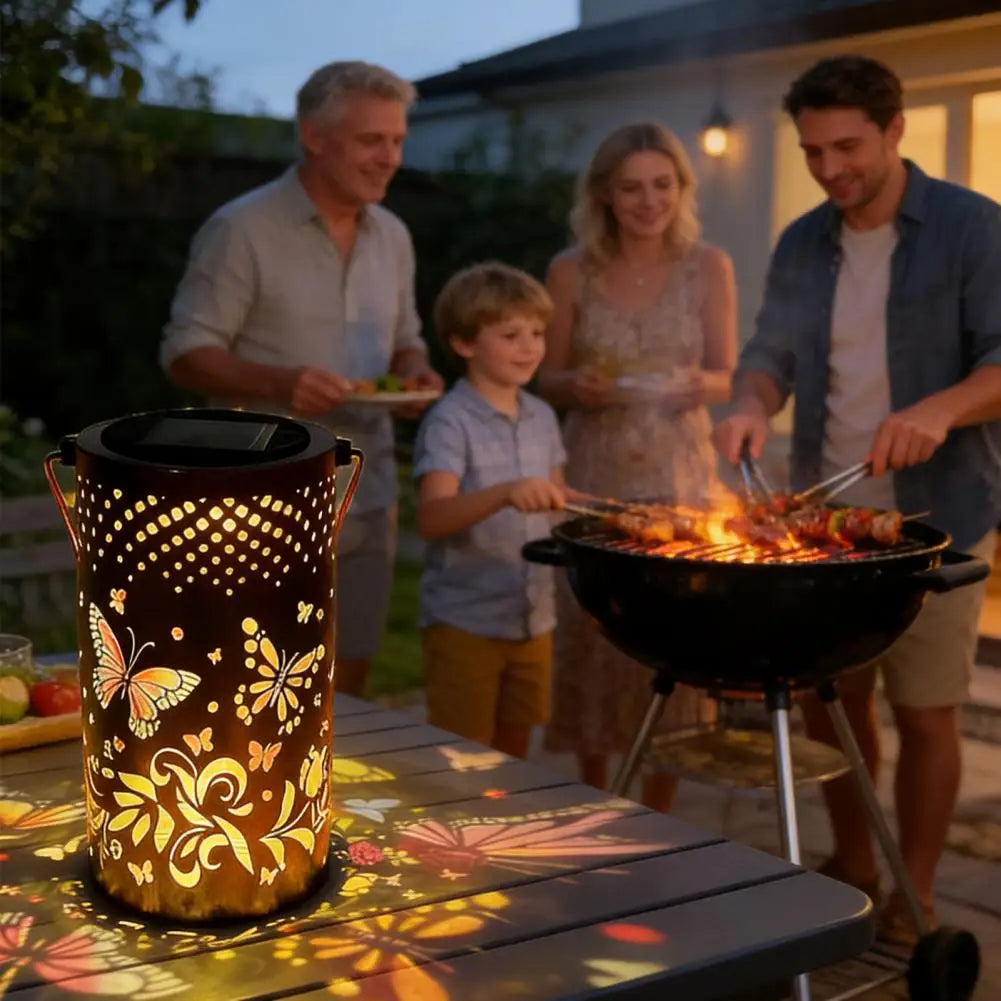 Floral Metal Solar Lantern | Warm Glow Patio & Walkway Light