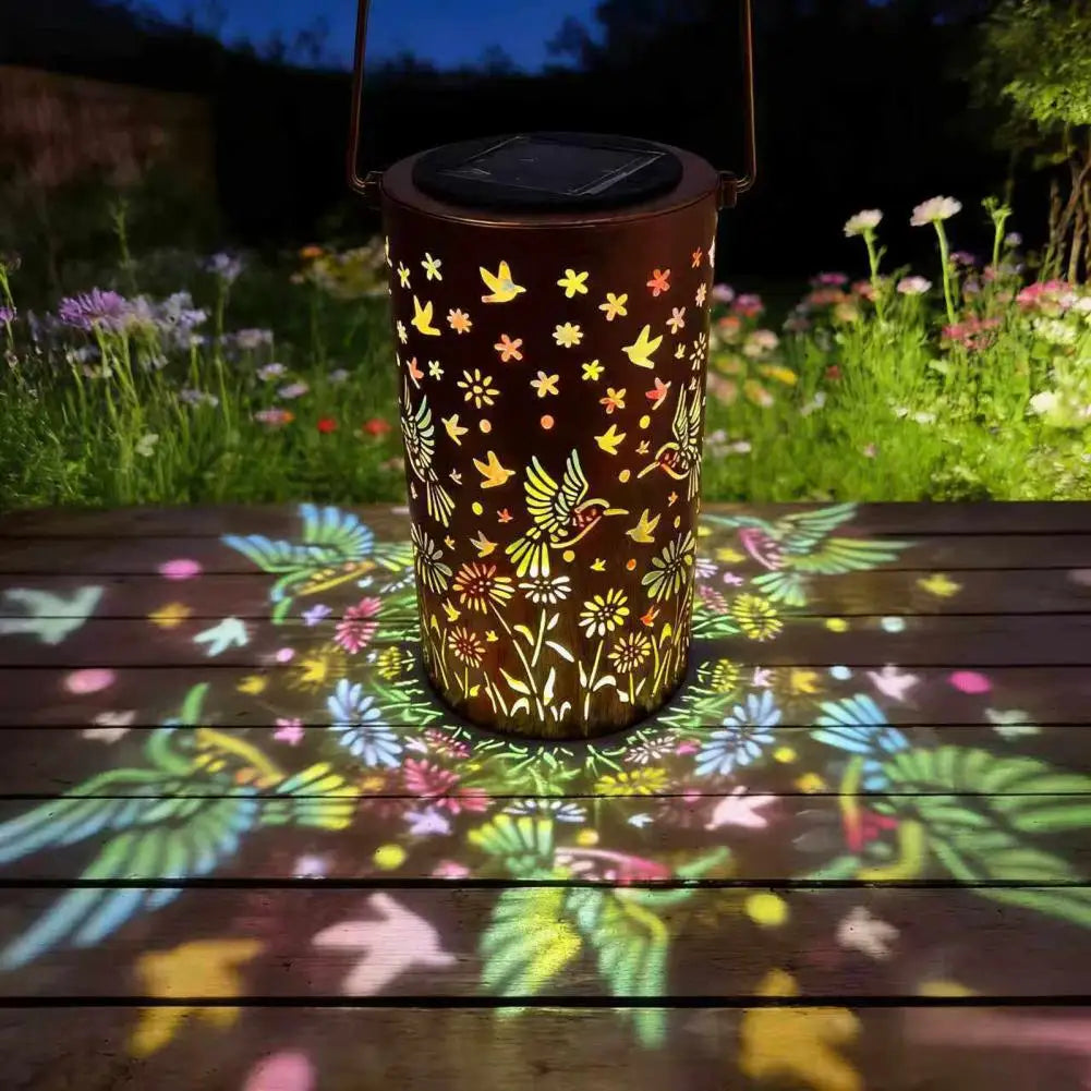 Floral Metal Solar Lantern | Warm Glow Patio & Walkway Light