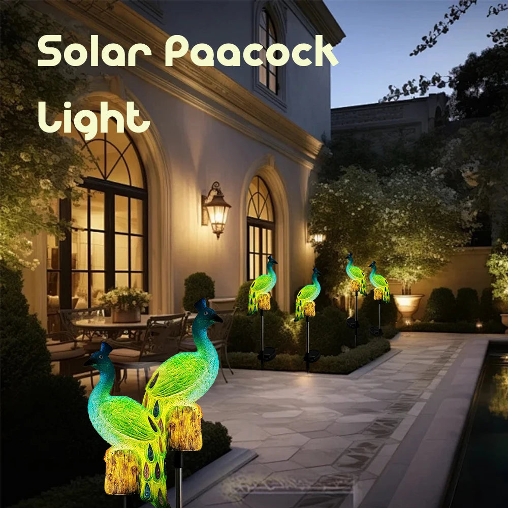 Solar Peacock Garden Stake Light | Waterproof Lawn Ornament