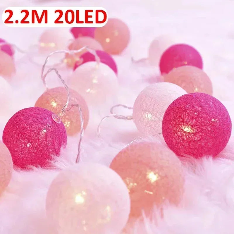 LED Cotton Balls String Lights Lantern Battery or USB Powered Wedding Home Party Ornament Lighting Stings Christmas Decoration