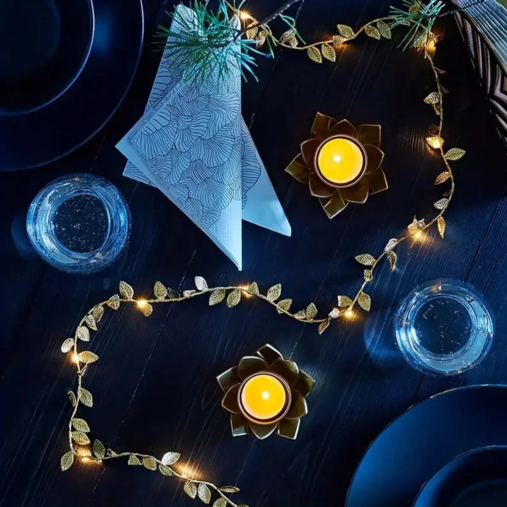 20LED Golden Tiny Leaves Copper Wire String Lights Battery Powered Fairy Lights for Home Wedding Party Christmas DIY Decoration