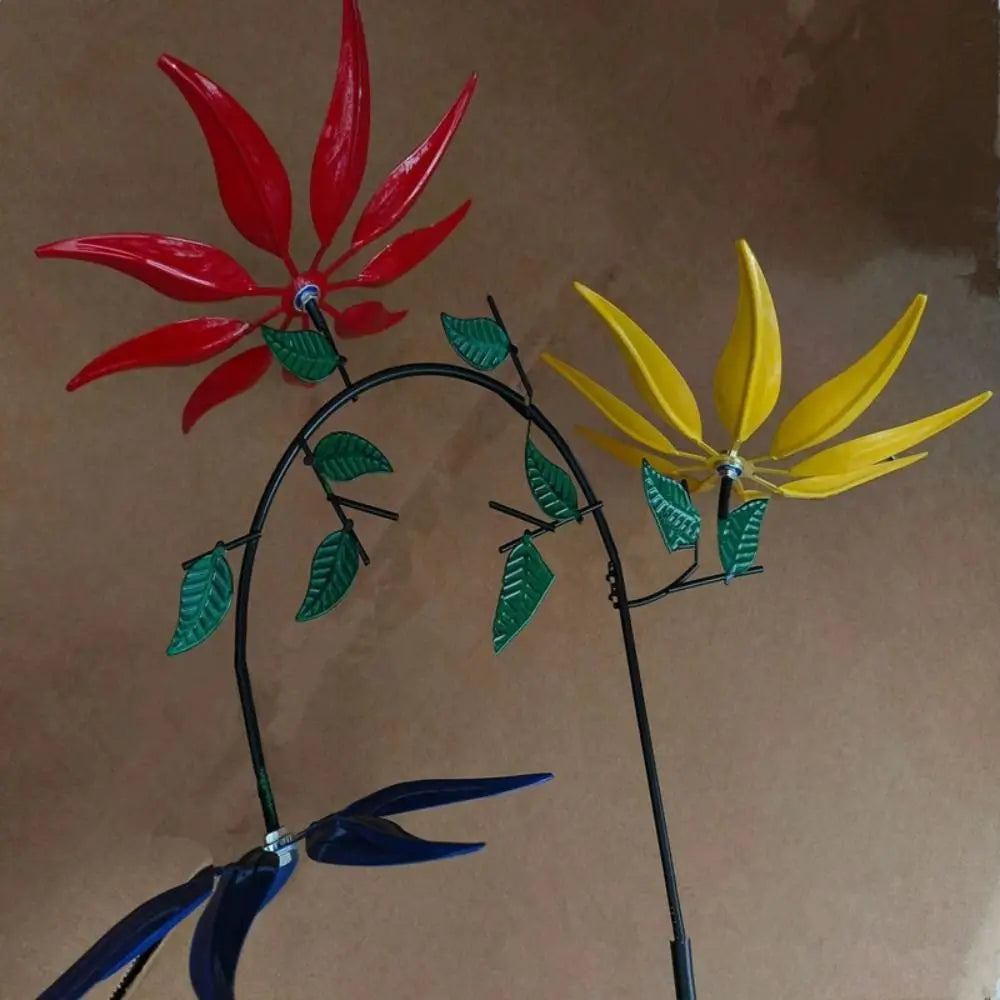 Garden Stake Metal Wind Spinner Creative with Spinning Flowers Gardening Plug Durable Wind Rotator Park