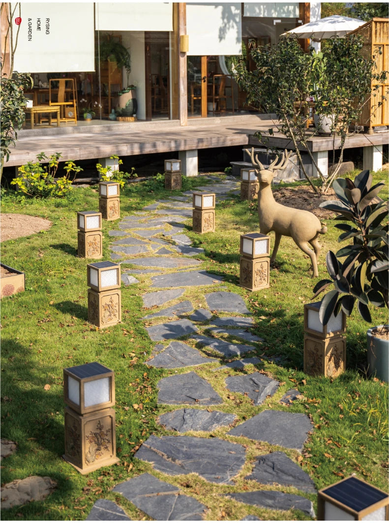Chinese-Style Solar Garden Landscape Set | Villa Courtyard Decor