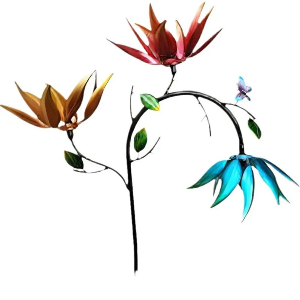 Garden Stake Metal Wind Spinner Creative with Spinning Flowers Gardening Plug Durable Wind Rotator Park