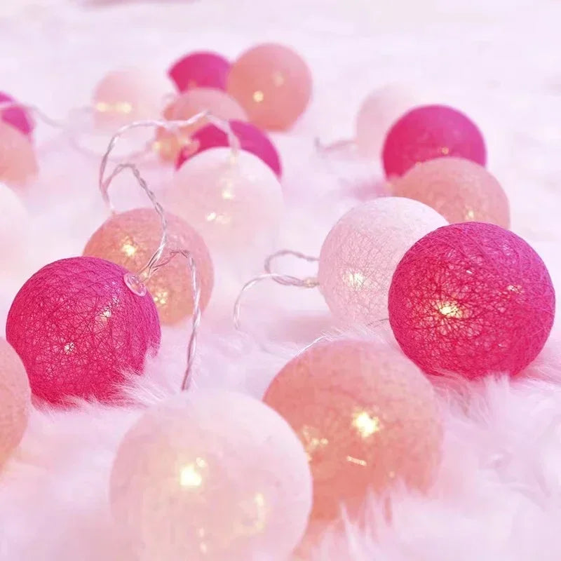 LED Cotton Balls String Lights Lantern Battery or USB Powered Wedding Home Party Ornament Lighting Stings Christmas Decoration