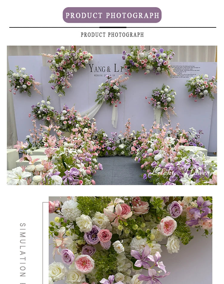 Outdoor Wedding Decoration Artificial Flowers Hanging Flower Row Road Leading Floor Flower Row Flower Ball Floral Backdrop Decor