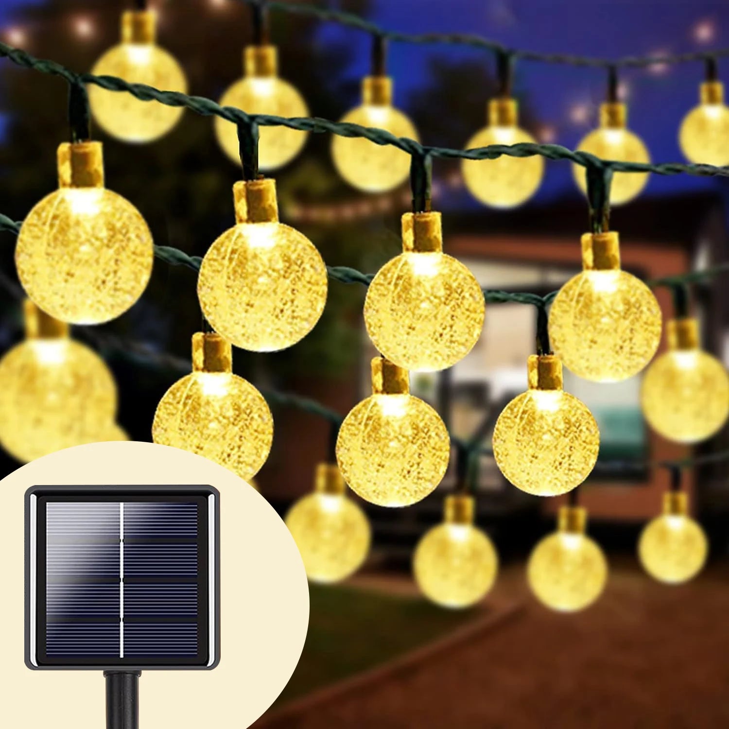 Solar Crystal Ball Fairy String Lights Outdoor Waterproof Hanging Light Warm Light Yard Patio Pathway Party Decorative Lighting