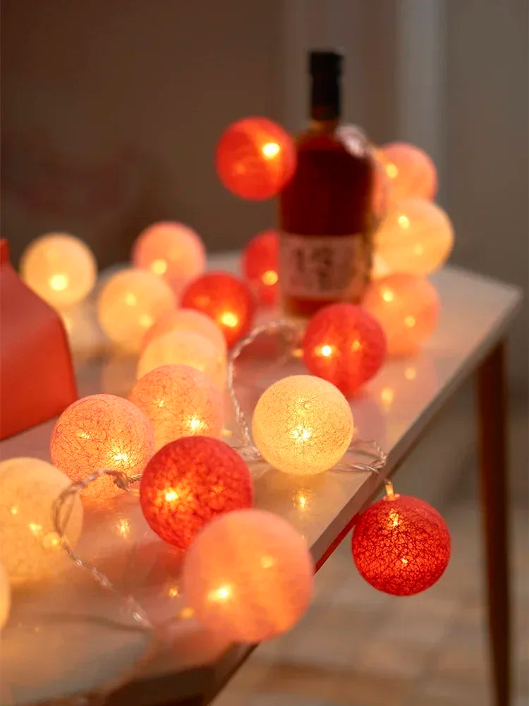 LED Cotton Balls String Lights Lantern Battery or USB Powered Wedding Home Party Ornament Lighting Stings Christmas Decoration