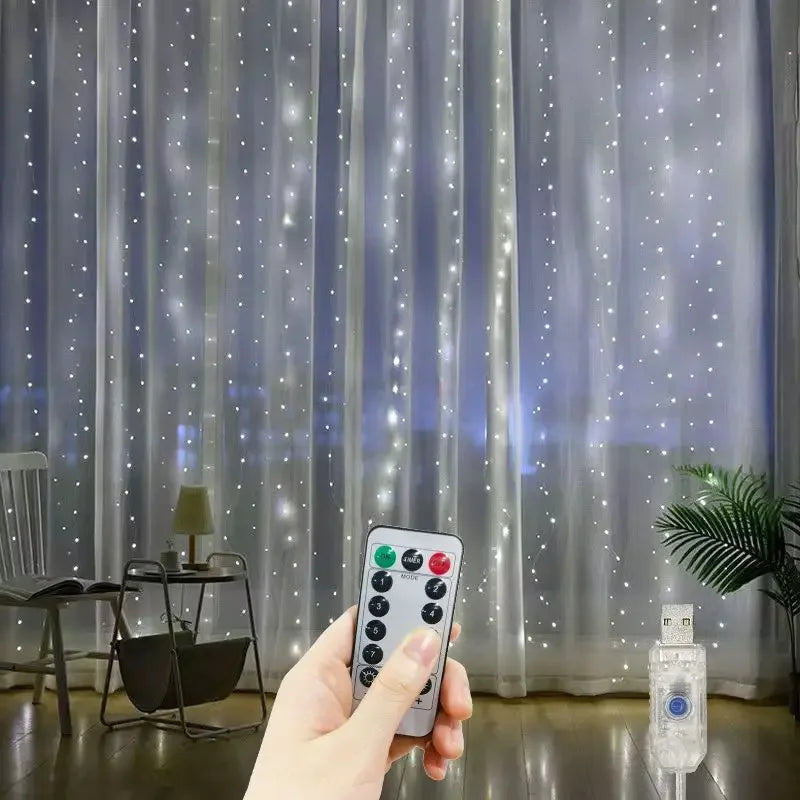 Curtain LED String Lights, Fairy Garland, USB Festoon, Remote Control, Christmas Decoration for Bedroom, Home, 3 M, 4 m, 6m
