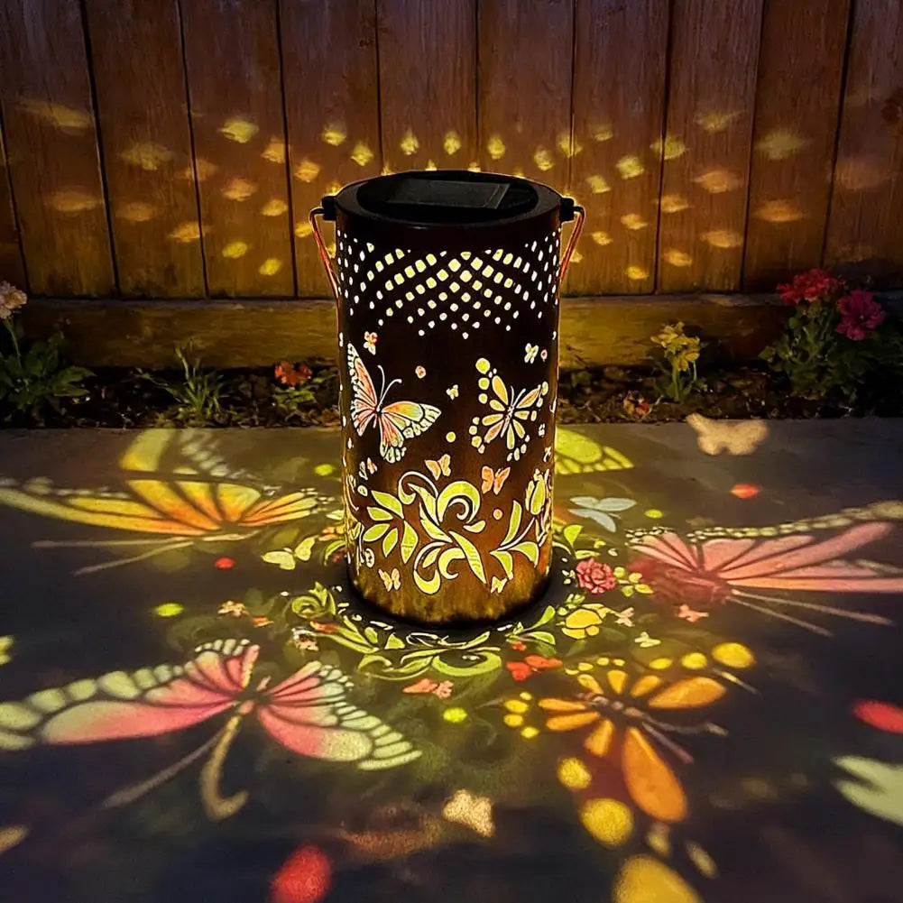 Floral Metal Solar Lantern | Warm Glow Patio & Walkway Light