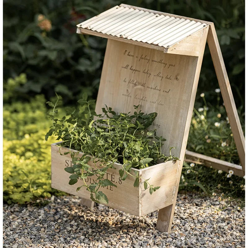 Rustic Wooden Plant Stand | Retro Distressed Balcony Flower Rack
