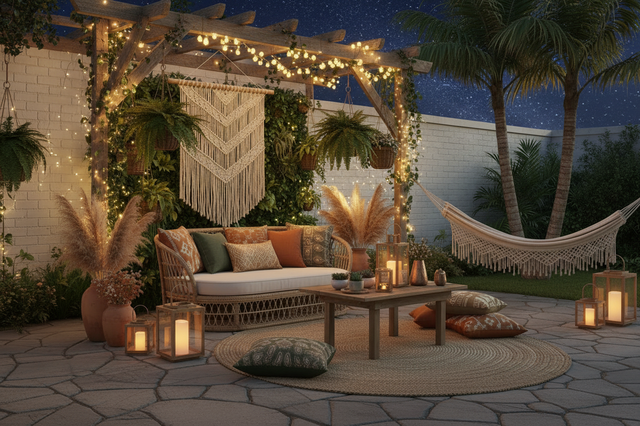 Outdoor Boho Decor at Night
